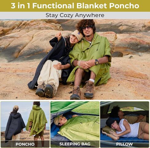 KingCamp Blanket Poncho Hooded Ultralight Water, Warm Camping Blanket Wearable Poncho Ultralight Compact, Camp Poncho Sleeping Bag, Green in Kuwait
