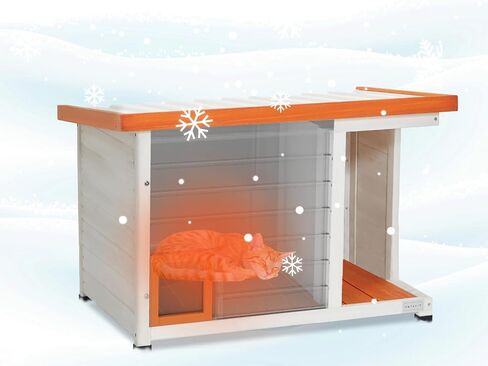 Petsfit Cat House Outdoor Weatherproof for 1-2 Cats, Sizing 34" Lx18 Wx23 H,Wooden Outside Cat House with Corrido and Escape Door White in Kuwait