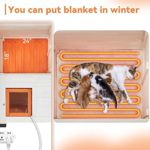 Petsfit Cat House Outdoor Weatherproof for 1-2 Cats, Sizing 34" Lx18 Wx23 H,Wooden Outside Cat House with Corrido and Escape Door White in Kuwait