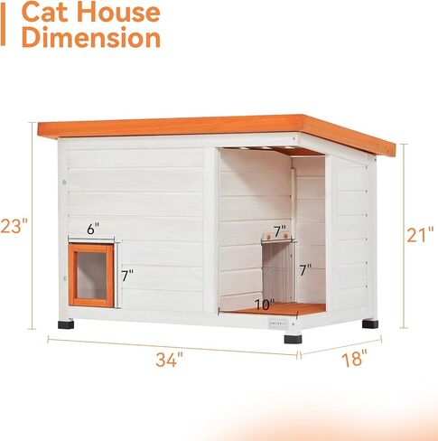 Petsfit Cat House Outdoor Weatherproof for 1-2 Cats, Sizing 34" Lx18 Wx23 H,Wooden Outside Cat House with Corrido and Escape Door White in Kuwait