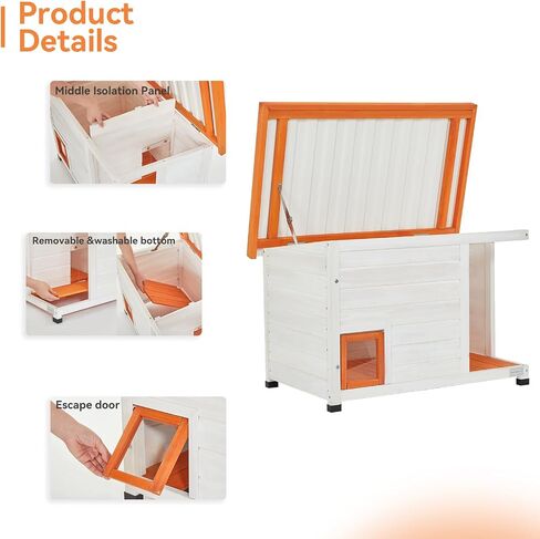Petsfit Cat House Outdoor Weatherproof for 1-2 Cats, Sizing 34" Lx18 Wx23 H,Wooden Outside Cat House with Corrido and Escape Door White in Kuwait