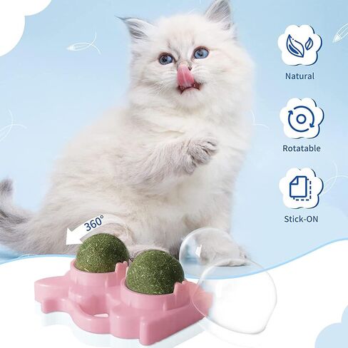 Catnip Toys for Indoor Cats - 6ml Refillable Catnip Balls & Wall Balls, Organic Catnip & Catnip Bubbles, Licking Balls & Chew Toys for Teeth Cleaning, Stress Relief & Play (Blue+Pink) in Saudi Arabia