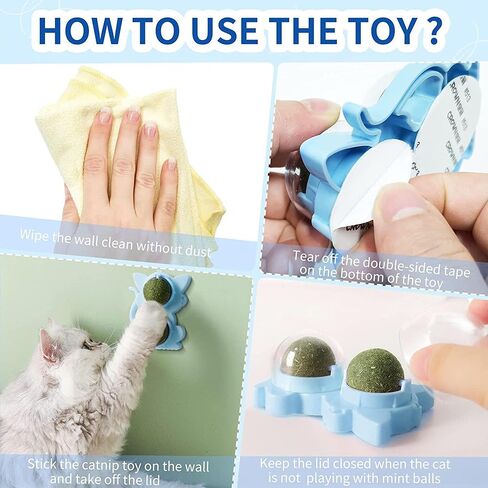Catnip Toys for Indoor Cats - 6ml Refillable Catnip Balls & Wall Balls, Organic Catnip & Catnip Bubbles, Licking Balls & Chew Toys for Teeth Cleaning, Stress Relief & Play (Blue+Pink) in Saudi Arabia