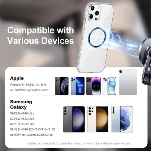 Universal Metal Ring Sticker, for MagSafe Ring Magnet Compatiable with MagSafe Wireless Charger/Car Holder for iPhone/Samsung/Android Phone Cases 3Pcs Metal Rings(Without Magnetic),Black in Saudi Arabia