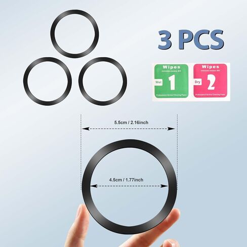 Universal Metal Ring Sticker, for MagSafe Ring Magnet Compatiable with MagSafe Wireless Charger/Car Holder for iPhone/Samsung/Android Phone Cases 3Pcs Metal Rings(Without Magnetic),Black in Saudi Arabia