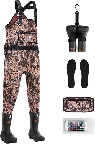 Duck Hunting Waders for Men & Women, Waterproof Bootfoot Chest Wader Insulated Neoprene Camo Waders with Boot Hanger for Fishing, Waterfowl Hunting Breathable Female Hunter Waders Weighters in Saudi Arabia