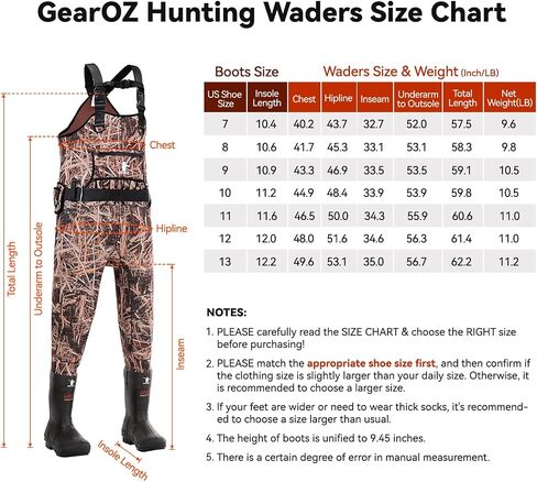 Duck Hunting Waders for Men & Women, Waterproof Bootfoot Chest Wader Insulated Neoprene Camo Waders with Boot Hanger for Fishing, Waterfowl Hunting Breathable Female Hunter Waders Weighters in Saudi Arabia