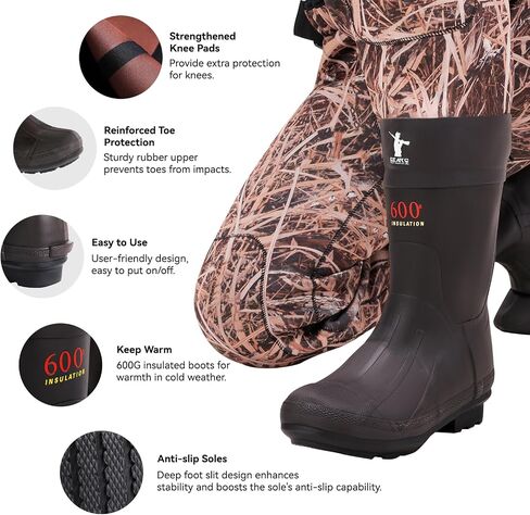 Duck Hunting Waders for Men & Women, Waterproof Bootfoot Chest Wader Insulated Neoprene Camo Waders with Boot Hanger for Fishing, Waterfowl Hunting Breathable Female Hunter Waders Weighters in Saudi Arabia
