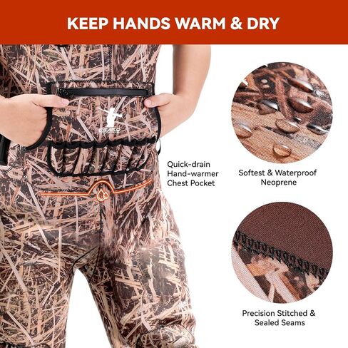 Duck Hunting Waders for Men & Women, Waterproof Bootfoot Chest Wader Insulated Neoprene Camo Waders with Boot Hanger for Fishing, Waterfowl Hunting Breathable Female Hunter Waders Weighters in Saudi Arabia