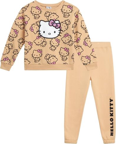 Hello Kitty Girls' Pants Set - 2 Piece Crewneck Sweatshirt and Fleece Pants - Matching Outfit for Girls (2T-12), Size 6X, Aurora Pink in Kuwait
