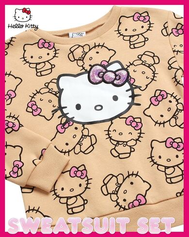 Hello Kitty Girls' Pants Set - 2 Piece Crewneck Sweatshirt and Fleece Pants - Matching Outfit for Girls (2T-12), Size 6X, Aurora Pink in Kuwait