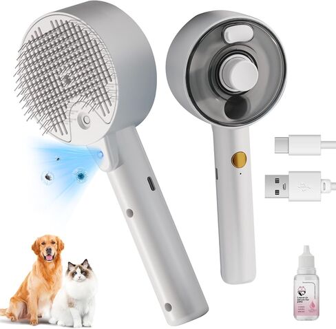 Cat Steam Brush with Release Button, Rechargeable Cat Brush with Steam, Steam Pet Hair Brush for Indoor Cats, Massage, Cleaning, Shedding, Combing & Remove Floating Hair All In One(White) in Saudi Arabia