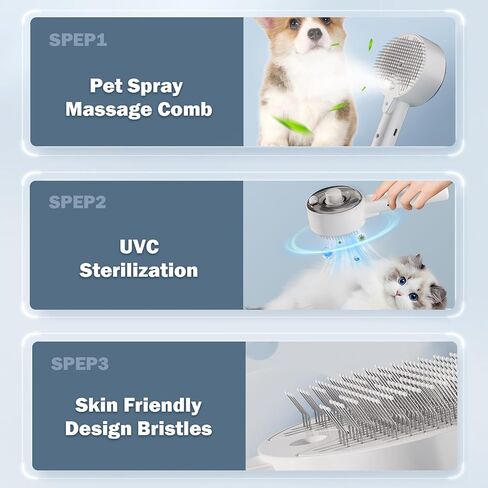 Cat Steam Brush with Release Button, Rechargeable Cat Brush with Steam, Steam Pet Hair Brush for Indoor Cats, Massage, Cleaning, Shedding, Combing & Remove Floating Hair All In One(White) in Saudi Arabia
