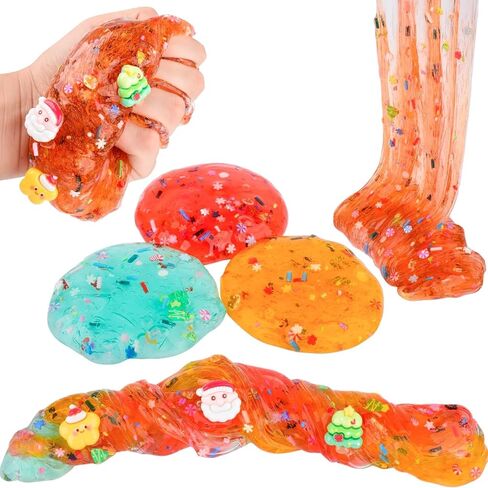 3 Pack Christmas Butter Slime Kit for Kids, Scented Slime with Santa Claus, Snowman, Christmas Tree Charm, Soft, Non-Sticky, Goodies Bag Toy for Christmas Party Favors, Birthday Gifts for Girl Boy in Kuwait