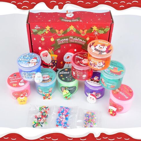 3 Pack Christmas Butter Slime Kit for Kids, Scented Slime with Santa Claus, Snowman, Christmas Tree Charm, Soft, Non-Sticky, Goodies Bag Toy for Christmas Party Favors, Birthday Gifts for Girl Boy in Kuwait