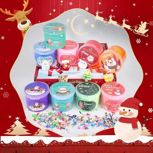 3 Pack Christmas Butter Slime Kit for Kids, Scented Slime with Santa Claus, Snowman, Christmas Tree Charm, Soft, Non-Sticky, Goodies Bag Toy for Christmas Party Favors, Birthday Gifts for Girl Boy in Kuwait