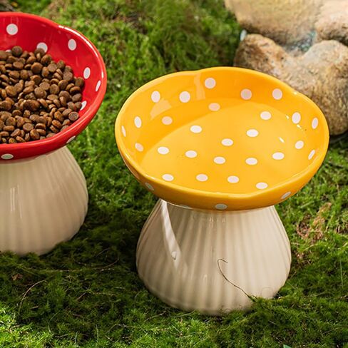 Cat Bowls Elevated Cat Bowl Raised Cat Food Bowl Anti-Vomiting Whisker Friendly Ceramic Tilted Cat Dish, Protect Spine Cat Feeder Bowl Pet Food Water Bowl Red Mushroom Cat Bowl for Kitten(Red) in Saudi Arabia