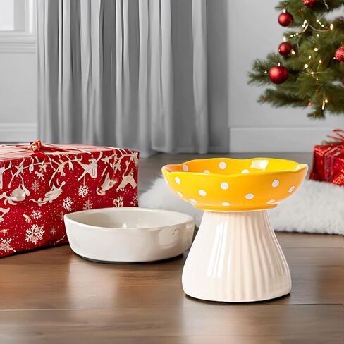 Cat Bowls Elevated Cat Bowl Raised Cat Food Bowl Anti-Vomiting Whisker Friendly Ceramic Tilted Cat Dish, Protect Spine Cat Feeder Bowl Pet Food Water Bowl Red Mushroom Cat Bowl for Kitten(Red) in Saudi Arabia