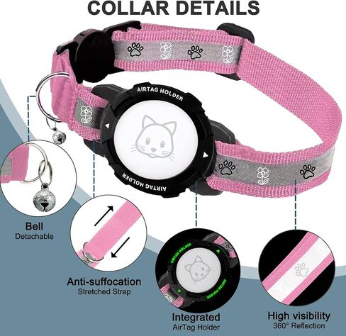 Airtag Cat Collar Breakaway with Bell,Reflective Kitten Collar with Apple Airtag Cat Collar Holder,Adjustable 7-12In,Safety Buckle for Girl Boy Cats,Pet Supplies,Accessories,Gifts (Black, 9-13 Inch) in Saudi Arabia