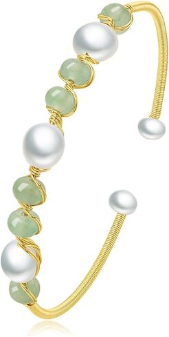 Natural Freshwater Pearls Bracelets for Women, Natural Stone Bead Tourmaline Bracelet Jewelry Bangle, Lucky Jewelry Bracelets for Mom Lover Her (14K Gold Plated) in Saudi Arabia