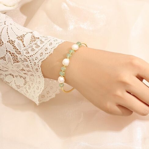 Natural Freshwater Pearls Bracelets for Women, Natural Stone Bead Tourmaline Bracelet Jewelry Bangle, Lucky Jewelry Bracelets for Mom Lover Her (14K Gold Plated) in Saudi Arabia
