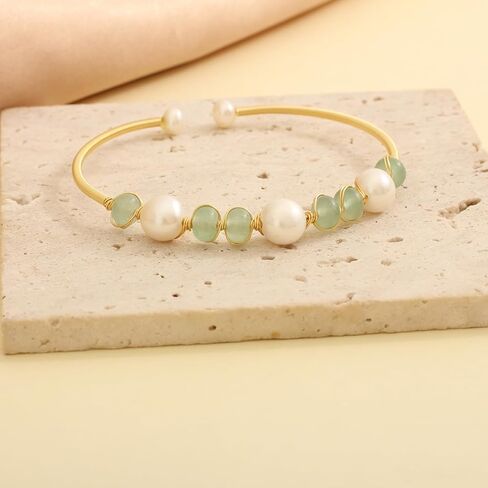 Natural Freshwater Pearls Bracelets for Women, Natural Stone Bead Tourmaline Bracelet Jewelry Bangle, Lucky Jewelry Bracelets for Mom Lover Her (14K Gold Plated) in Saudi Arabia