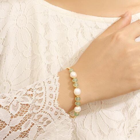 Natural Freshwater Pearls Bracelets for Women, Natural Stone Bead Tourmaline Bracelet Jewelry Bangle, Lucky Jewelry Bracelets for Mom Lover Her (14K Gold Plated) in Saudi Arabia