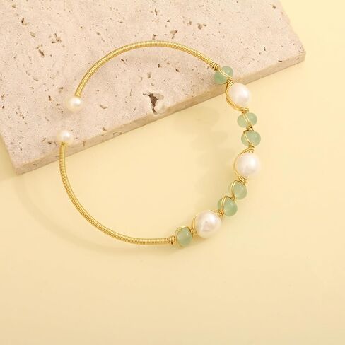 Natural Freshwater Pearls Bracelets for Women, Natural Stone Bead Tourmaline Bracelet Jewelry Bangle, Lucky Jewelry Bracelets for Mom Lover Her (14K Gold Plated) in Saudi Arabia