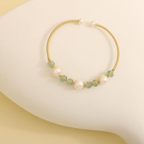 Natural Freshwater Pearls Bracelets for Women, Natural Stone Bead Tourmaline Bracelet Jewelry Bangle, Lucky Jewelry Bracelets for Mom Lover Her (14K Gold Plated) in Saudi Arabia