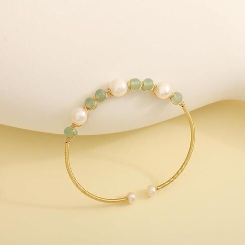 Natural Freshwater Pearls Bracelets for Women, Natural Stone Bead Tourmaline Bracelet Jewelry Bangle, Lucky Jewelry Bracelets for Mom Lover Her (14K Gold Plated) in Saudi Arabia