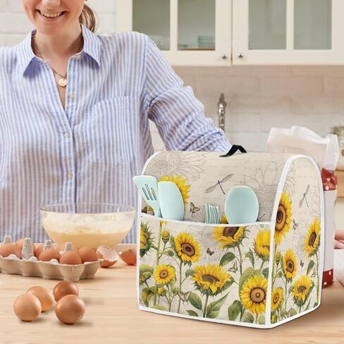 Mixer Cover, Sunflower Butterfly Dragonfly Printed Stand Mixer Cover with Accessory Storage Pocket and Handles, Kitchen Aid Mixer Cover Suitable for Most Tilt Head and Bowl Lift Models in Kuwait