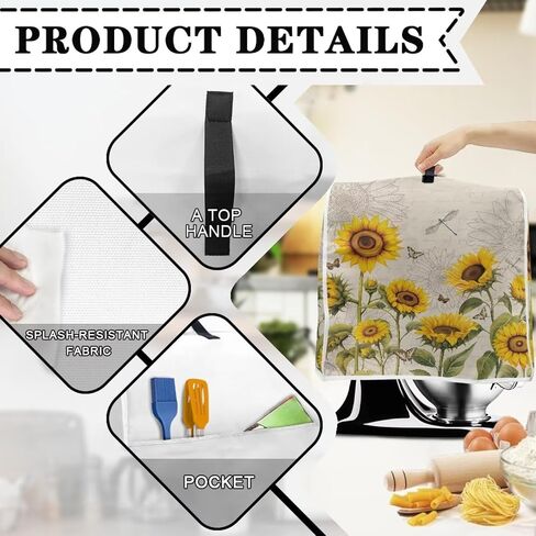 Mixer Cover, Sunflower Butterfly Dragonfly Printed Stand Mixer Cover with Accessory Storage Pocket and Handles, Kitchen Aid Mixer Cover Suitable for Most Tilt Head and Bowl Lift Models in Kuwait