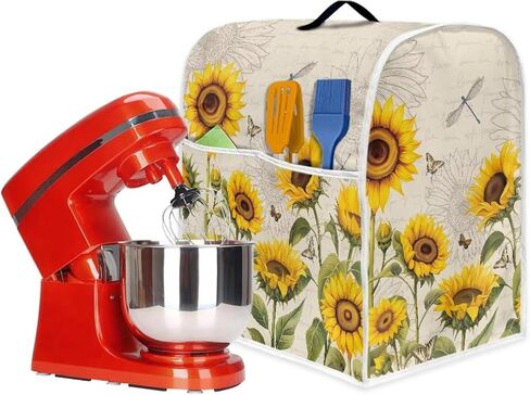 Mixer Cover, Sunflower Butterfly Dragonfly Printed Stand Mixer Cover with Accessory Storage Pocket and Handles, Kitchen Aid Mixer Cover Suitable for Most Tilt Head and Bowl Lift Models in Kuwait