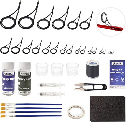 Aventik Fishing Rod Repair Kit, Supplies for Fishing Pole Eyelets Replacement with Kit with Stainless Steel Guides for Spinning/Casting Rods in Saudi Arabia