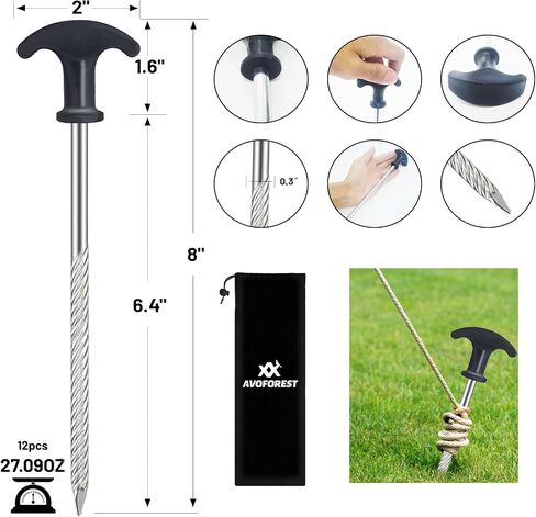 8pcs Heavy Duty Stakes AVOFOREST 8 inch Tent Stakes Portable Camping Stakes for Camping Patio, Garden, Canopies, Grassland, Outdoor Black in Saudi Arabia