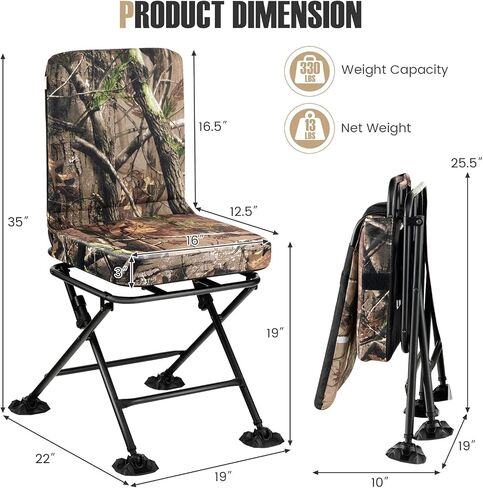Tangkula Hunting Chair, 360 Degree Swivel Camouflage Portable Folding Hunting Blind Chair with Padded Cushion, Adjustable Foot Pads for Blinds, Fishing, Camping in Saudi Arabia