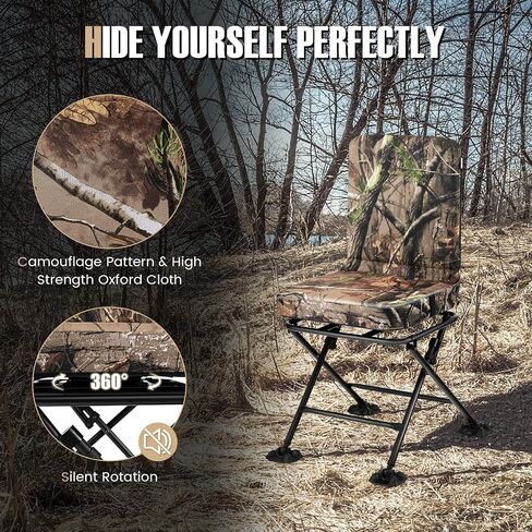 Tangkula Hunting Chair, 360 Degree Swivel Camouflage Portable Folding Hunting Blind Chair with Padded Cushion, Adjustable Foot Pads for Blinds, Fishing, Camping in Saudi Arabia