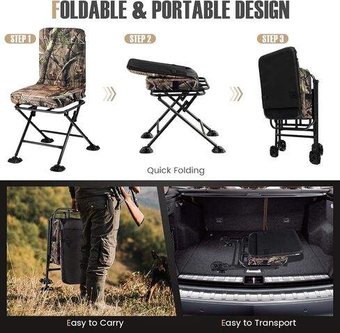 Tangkula Hunting Chair, 360 Degree Swivel Camouflage Portable Folding Hunting Blind Chair with Padded Cushion, Adjustable Foot Pads for Blinds, Fishing, Camping in Saudi Arabia