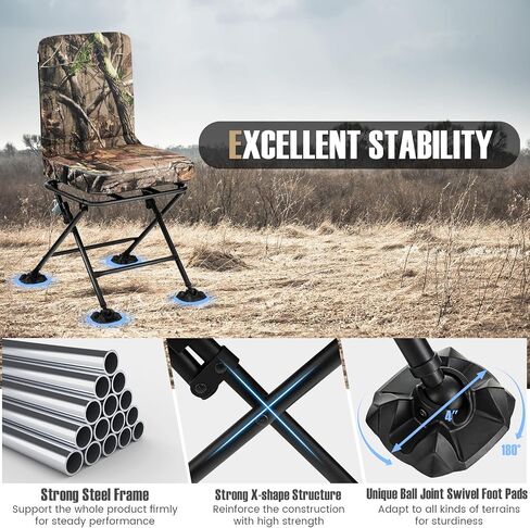 Tangkula Hunting Chair, 360 Degree Swivel Camouflage Portable Folding Hunting Blind Chair with Padded Cushion, Adjustable Foot Pads for Blinds, Fishing, Camping in Saudi Arabia