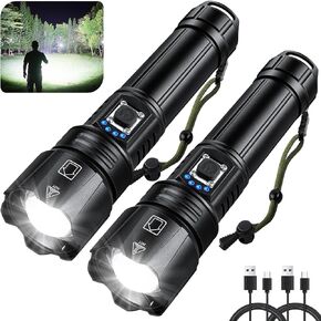 Flashlights High Lumens Rechargeable, 990000 Lumen Super Bright Flashlight 2 Pack, High Powered LED Flash Light with 5 Modes, IPX6 Waterproof Handheld Flashlights for Home Camping Gift