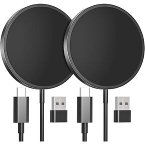 2 Pack Magnetic Wireless Charger,MagEase 15W Wireless Charger Magnetic Compatible with iPhone 16 15 14 13 12 Series and AirPods 3/2/Pro, Charging Pad with USB-C Cable and USB-A Converter (Black)