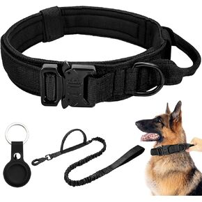 Tactical Dog Collar Adjustable Military Dog Collar Nylon Dog Collar with Control Handle Heavy Duty Metal Buckle Dog Training Collars for Medium and Large Dogs with Airtags Case(XL, Black)