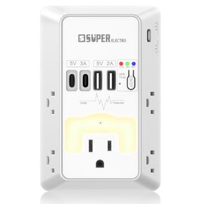 Multi Plug Wall Outlet, USB Wall Charger Surge Protector with USB Timer,5 Outlet Extender with 4 USB Charging Ports (5V 5A),3-Sided 1200J Power Strip Multi Plug Adapter for Home Office,ETL Listed
