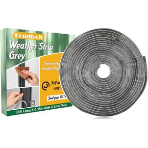 33 Ft Gray Self-Adhesive Weather Stripping Door Seal, Window Soundproofing Outside Noise, for Sliding Glass Doors and Windows, Windproof, Waterproof, Dustproof, 0.35'' Wide x 0.35'' Thick