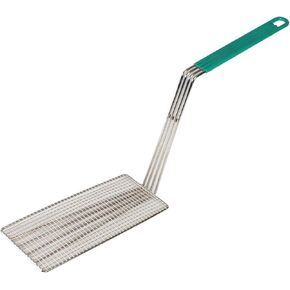 TrueCraftware-11" x 4-3/4" Rectangular Deep Fry Basket Press Heavy Duty Nickel Plated Iron with Green Coated Handle - for Home and Restaurant Kitchen Frying Chips Fish Sausages