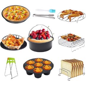 Air Fryer Accessories Set Fit for Gowise Gourmia Cozyna Ninja,Fit All 2.3qt-3.2qt Air Fryer,Kits with Skewers Silicone Mat,Pizza Pan,Cake Barrel,Non-Stick,Dishwasher Safe,Universal,6 Inch 10pcs,Black in Saudi Arabia