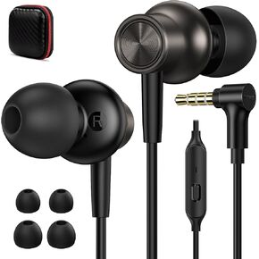 Wired Earbud 3.5mm Jack in-Ear Corded Earphones with Microphone, S/M/L Ear Bud Tips Tangle-Free Cord Videoconference Wire Headphone for iPhone 6 Android Samsung Computer PC Laptop Kids School Student