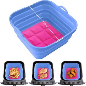 Air Fryer Liners Silicone Basket Reusable Air Fryer Pots for 5-9QT Air Fryer Foldable Easy to Clean Oven Accessories Blue 7.87 Inch