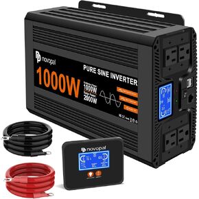 Novopal 2000 Watt Pure Sine Wave Inverter DC 12V to 110V 120V AC for Home, RV, Truck, Off-Grid Solar Power Inverters with Built-in USB/Type-C,4 AC Outlets,LCD Display and Remote Controller
