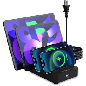 Charging Station for Multiple Devices, 45W 5 Ports Charging Dock, PD 20W & QC 3.0, Compatible with All USB Devices, Family Charging Organizer, UL & FCC Certification, Black